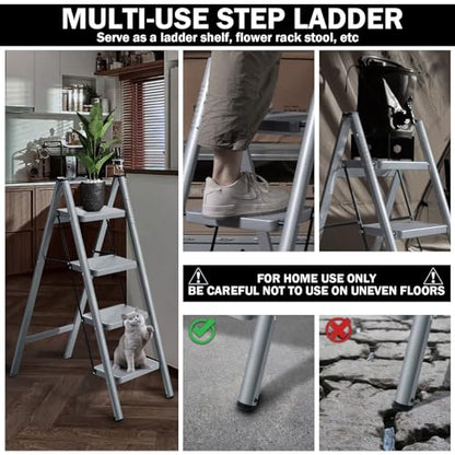 XinSunho 4 Step Ladder, Steel Folding Step Stool with 330lbs Heavy Duty - size: 4 step