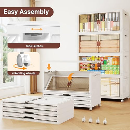 1288QT Extra Large Stackable Storage Bins with Lids & Wheels - color: White-80Gal, size: 4Pack with 1 top lid