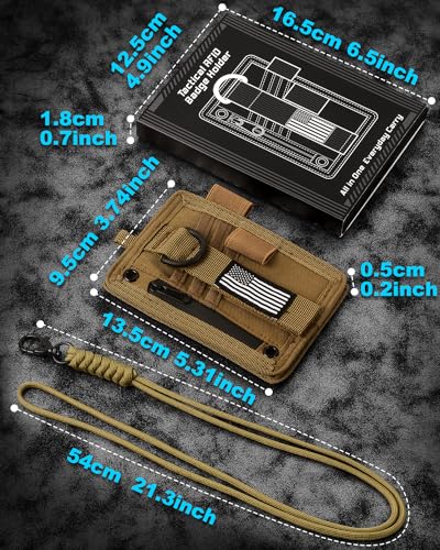 LIUGX Tactical ID Card Holder, Badge Holder with Lanyard, 900D Nylon - color: Khaki