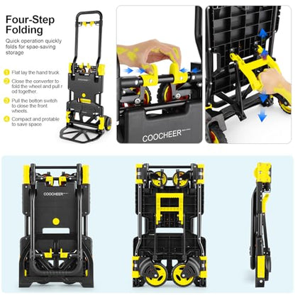 Folding Hand Truck Dolly, 330lb Convertible 4 to 2 Wheel Moving Cart,Yellow - size: 330LB Yellow