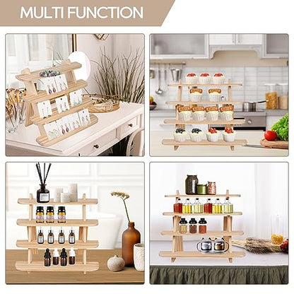 Wooden Display Stand, Tiered Cupcake Stand, 4 Tier Display Stand Riser - color: F-Natural
