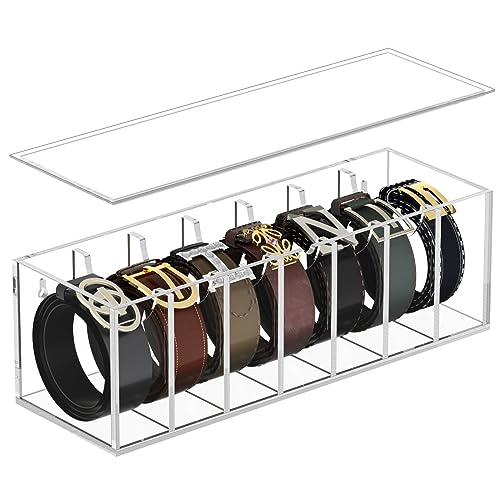 FEMELI Acrylic Belt Organizers for Closet 7-Slots Belt box with Dust Cover - size: 7 Compartments with Lid