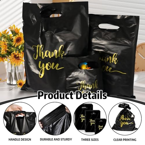 WhizToys 118Pcs Thank You Bags with Handles, 9.8"x13.8", Black - color: Black-M-118P