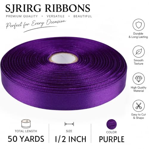 1/2 Inch Purple Satin Ribbon 50 Yards Single Face Polyester - color: Purple, size: 1/2 inch