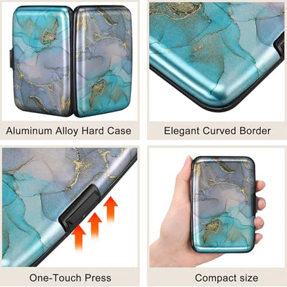 ELFISH Mini RFID Aluminum Wallet Credit Cards Holder Business Card Case Metal ID Case for Men Women（Blue Purple Marble - color: Blue Purple Marble