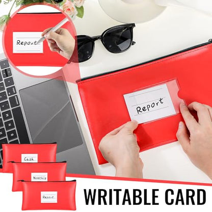 Paterr 6 Pcs Money Bags with Zipper PU Leather Deposit Bank Bag Security Money Pouch Receipt Holder Bank Pouch Wallet with Label for Cash Coin Makeup Cosmetics Bills Tickets, 11 x 6 Inch(Red) - color: Red
