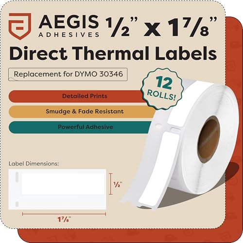 Replacement for DYMO 30346 (12 Rolls, 7200 Labels) 1/2" X 1 7/8" - size: 1/2" X 1-7/8" - 30346