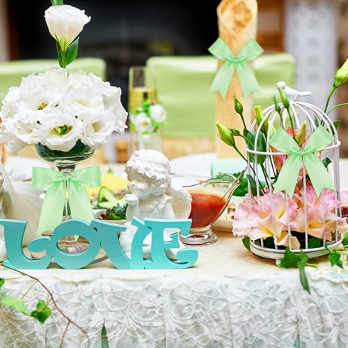 Mint Green Bows 60 Pcs 3.5 Inch Pre-Tied Satin Ribbon Bows, Adhesive Dots - color: Mint green, size: 60 PCS