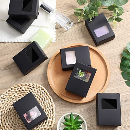 Spakon 30 Pcs Black Soap Boxes with Window, 3.5x2.6x1.2 Inch Kraft Paper - color: Black