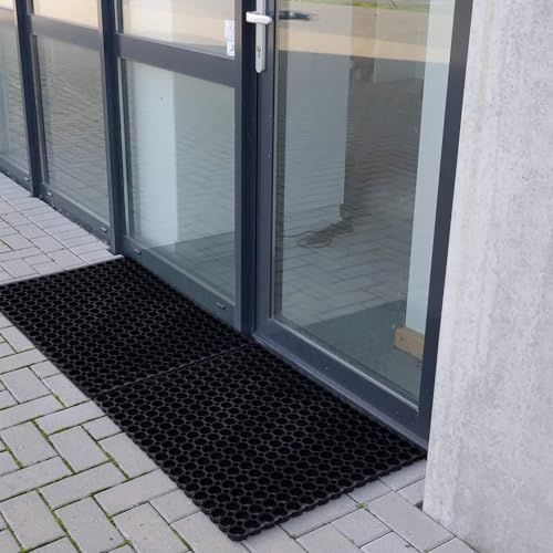 Heavy-Duty Interlocking Rubber Floor Mats, 24"x 32", Set of 2, Black - size: Set of 2 24x32