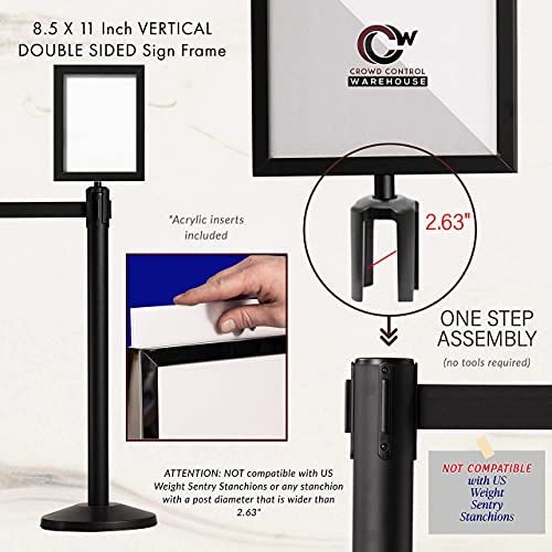 Crowd Control Warehouse Stanchion Post Top Sign Frame, 8.5x11-Inch Vertical - color: Polished Stainless Steel, size: 8.5 x 11 Inch Vertical