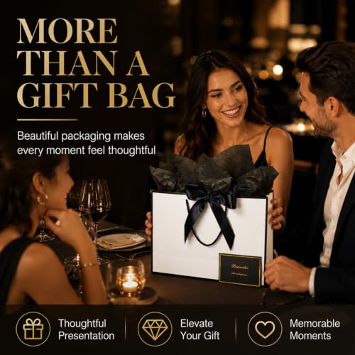 15 Pack White Gift Bags Set with Tissue Paper Ribbon Card for Wedding Party - color: White,Black