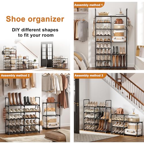 WOWLIVE 9 Tier 2-Column Shoe Rack, 30-35 Pairs Stackable Black - color: Black, size: 2 Row 9 Tier