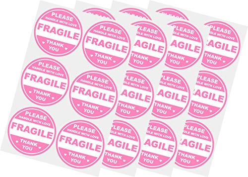 2 inch 300 PCS Pink Round Fragile Stickers for Shipping