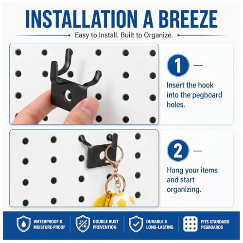 Tandefio 100 Pcs Pegboard Hooks, Picture Hangers for 1/8 & 1/4 in, Black - color: Black