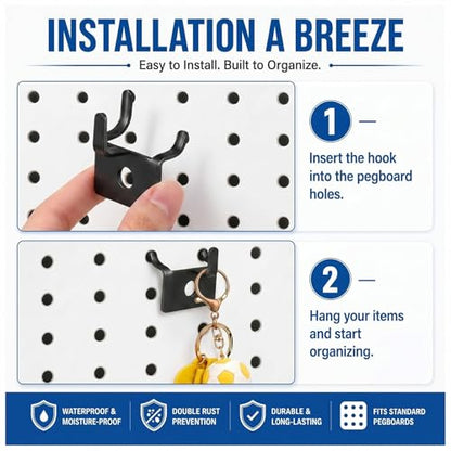 Tandefio 100 Pcs Pegboard Hooks, Picture Hangers for 1/8 & 1/4 in, Black - color: Black