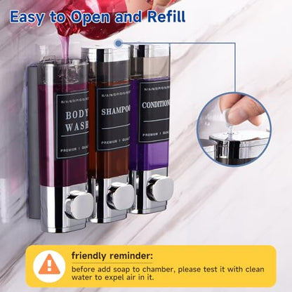 Shower Soap Dispenser Wall Mounted No Drill Shampoo Dispenser for Shower Wall Shampoo and Conditioner Dispenser Bathroom Hotel 3 * 300ml Chrome Self - color: Chrome New