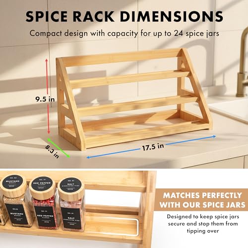 EDELHAUS 3 Tier Bamboo Spice Rack Organizer for Cabinet, Fits 24 Jars - color: Standing Rack