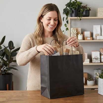 Large Black Kraft Paper Gift Bags with Handles, 13x7x13 Inch, 70 Pack - color: Black-70