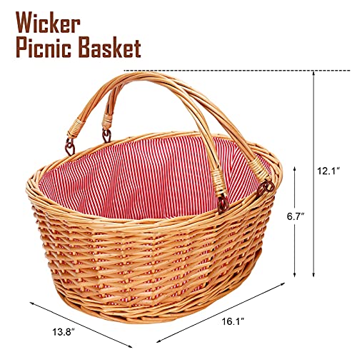 Large Wicker Basket with Handle, Empty Willow Basket,16 Inch,Red - color: Red