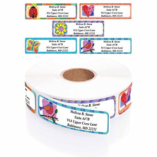 Imagination Assorted Designer Rolled Address Labels with Elegant Plastic Dispenser - size: 250 Labels, style: Imagination Assorted