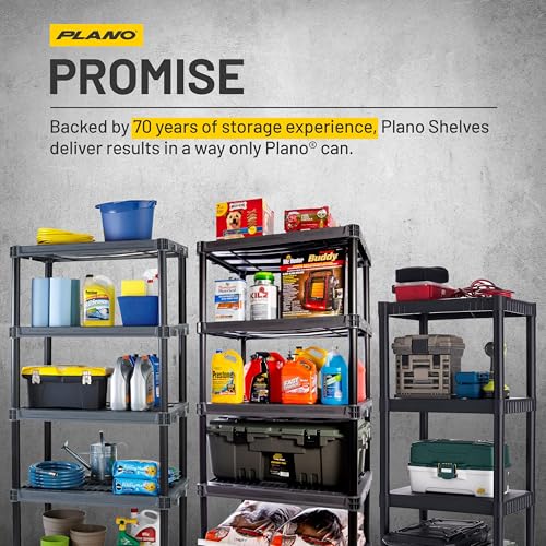 Plano 4-Shelf Plastic Storage Shelves, 48” x 23” x 14”, 200lb Capacity, Pantry, Office, Closet and Garage Shelves, Easy to Assemble, Durable Plastic Shelving Unit - size: 4-Shelf 200lb