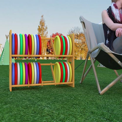 MinBoo Disc Golf Rack Stackable | Bamboo Disc Golf Shelf for Sports Disc Storage | Disc Golf Organizer with 40+ Disc Capacity | Essential Disc Golf Accessories | Discs Not Included
