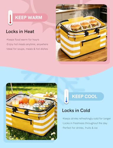 26L Insulated Picnic Basket,Collapsible Leak-Proof Bag,Yellow - color: Sunshine Yellow, size: 26L