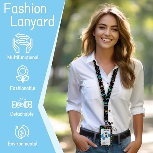 Piefly Lanyards for Id Badge, Teacher Card Holder Retractable Reel Dinosaur - color: Dinosaur