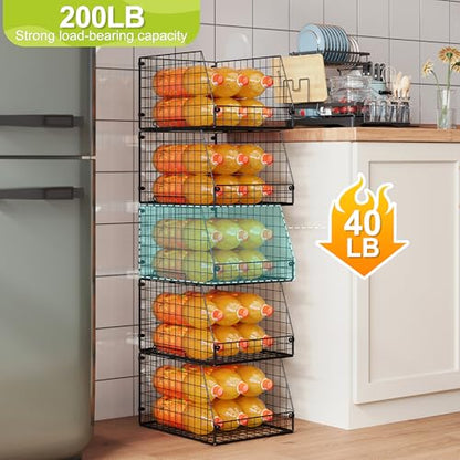 5 Pack XXL Stackable Wire Storage Basket, Extra Large Capacity Pantry Organizer and Storage, Muti-Purpose for Fruit Vegetable Basket & Toy Bin & Snack Organizer - size: 5 Pack—Narrow 11.8"W x 15.4"D