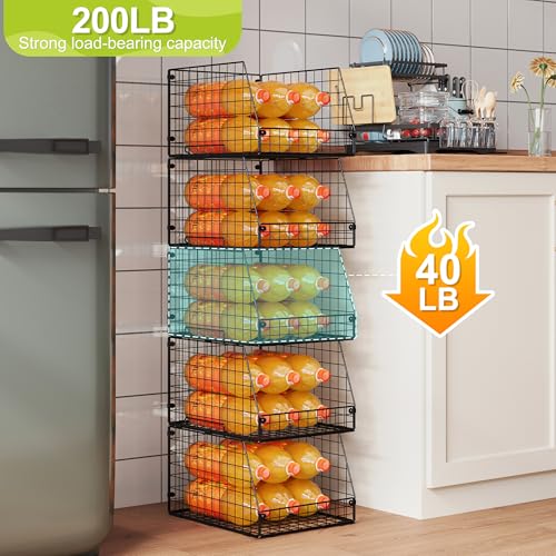 Jakyitvi 5 Pack XXL Stackable Wire Storage Basket, Extra Large Capacity Pantry Organizer and Storage, Muti-Purpose for Fruit Vegetable Basket & Toy Bin & Snack Organizer - size: 5 Pack—Narrow 11.8"W x 15.4"D