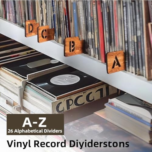 26pcs Vinyl Record Dividers - A-Z Wooden Record Holder Organizer Guides