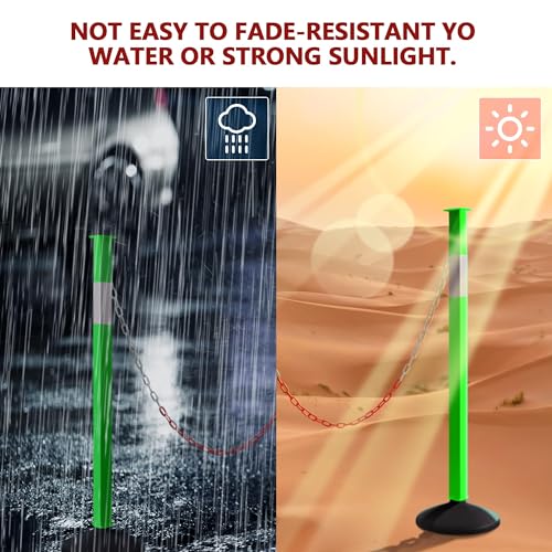 Traffic Delineator Post with Weighted Base & Reflective Collars,Adjustable Parking Cones,Orange Driveway Barrier Stanchion with 4 FT Chains for Traffic Crowd Control（Patented） - size: 4 Pack-Green