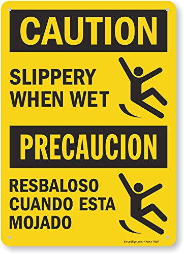 SmartSign "Caution - Slippery When Wet" Bilingual Sign | 10" x 14" Aluminum