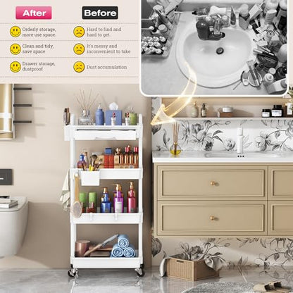 Goovilla Rolling Makeup Organizer Cart with Removable Drawer, 4 Tier White - color: White, size: 4 Tier