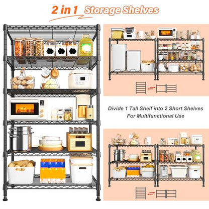REIBII 70" H Wire Shelving, Space Saving & 6 Tier Adjustable, for Laundry - size: 【6 Tier】71"H x 21.65"W x 11.8"D
