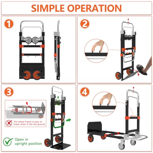 3-in-1 Folding Hand Truck, 500 lb Heavy Duty Steel Dolly - color: Orange