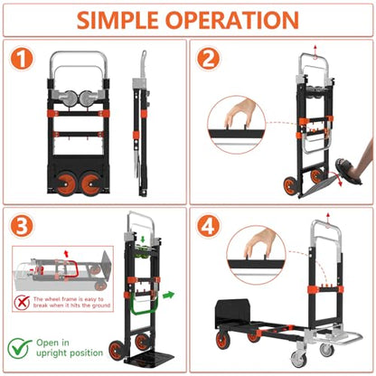 3-in-1 Folding Hand Truck, 500 lb Heavy Duty Steel Dolly - color: Orange