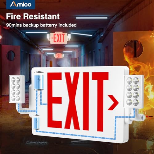 Amico 12 Pack Red Double-Sided Commercial Exit Sign Multi-Angle LED Lights - color: Red