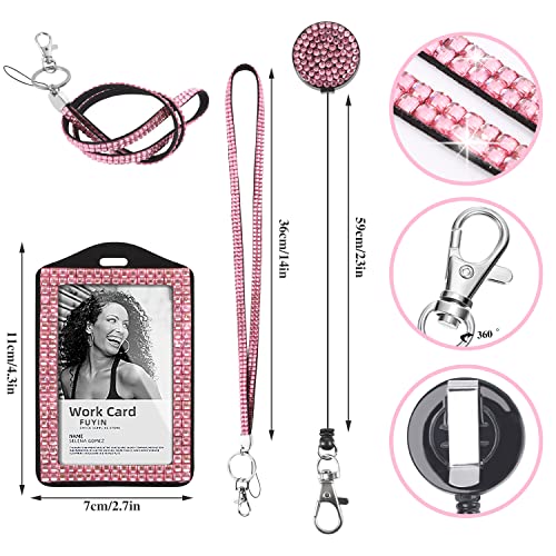 9 in 3 Sets 3 Color Upgraded Rhinestone Lanyard for ID Badges for Women Cute - style: Rhinestone Lanyard A