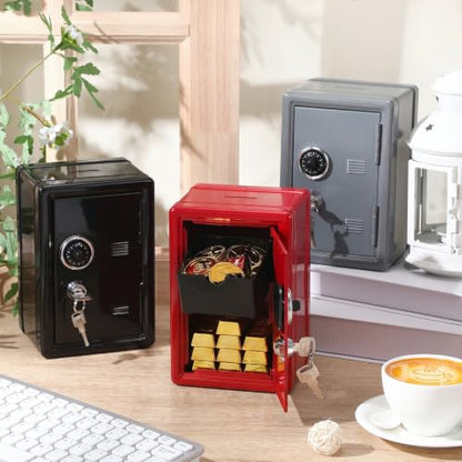 Zonon 3 Pcs Mini Safe for Kids Metal Money Bank, Black, Red, Silver - color: Black, Red, Silver