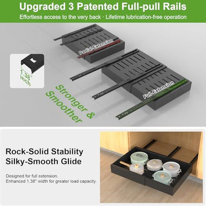 ANTOWIN 2-Pack Expandable Pull Out Cabinet Organizer 21"Deep(12.2"-20.5"W), 3 Full Extension Glides Slide Out Drawers, Roll Out Shelves Adhesive Raising Pad,Compatible Framed Cabinets,90lb Cap,Black - size: 21"D x 12.2"-20.5"W(2Pack) Black