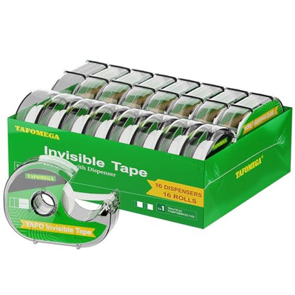 Invisible Tape with Dispenser, 0.7" x 1000", 16 Pack, for Craft & Office - size: Invisible Tape, 16 Pack