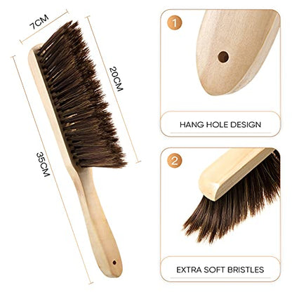 Patelai 2 Pieces Wooden Bench Brushes, Soft Bristles, Long Wood Handle, Brown - color: Brown