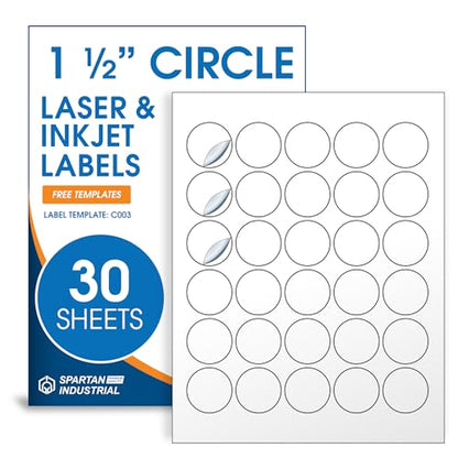 1.5" Circle Labels for Laser & Inkjet, Spartan Industrial Template C003 - size: 1.5" Circle