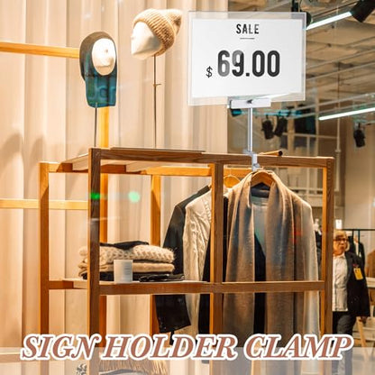 FoldTier 3 Set Aluminum Alloy Sign Holder Clamp with 8.5x11 Acrylic Frame - color: Silver, size: 8.5 x 11 Inches