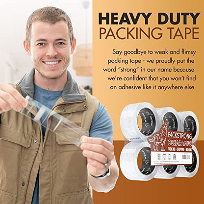 Packstrong Heavy Duty Packing Tape 6 Rolls, 3 Inch Wide 2.0 Mil 110 Yards - size: 3" Wide x 2 Mil Thick