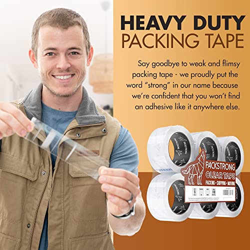 Packstrong Heavy Duty Packing Tape 6 Rolls, 2 Inch Wide 2.7 Mil 110 Yards - size: 2" Wide x 2.7 Mil Thick