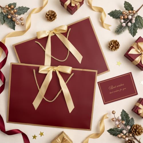 woric 2 Pcs Red Gift Bags, 14" Medium Wedding Gift Bags with Tissue Paper - color: Burgundy Red