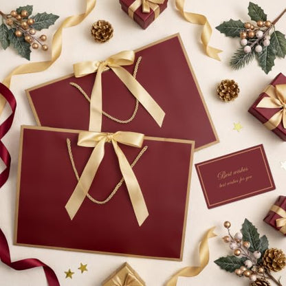 woric 2 Pcs Red Gift Bags, 14" Medium Wedding Gift Bags with Tissue Paper - color: Burgundy Red